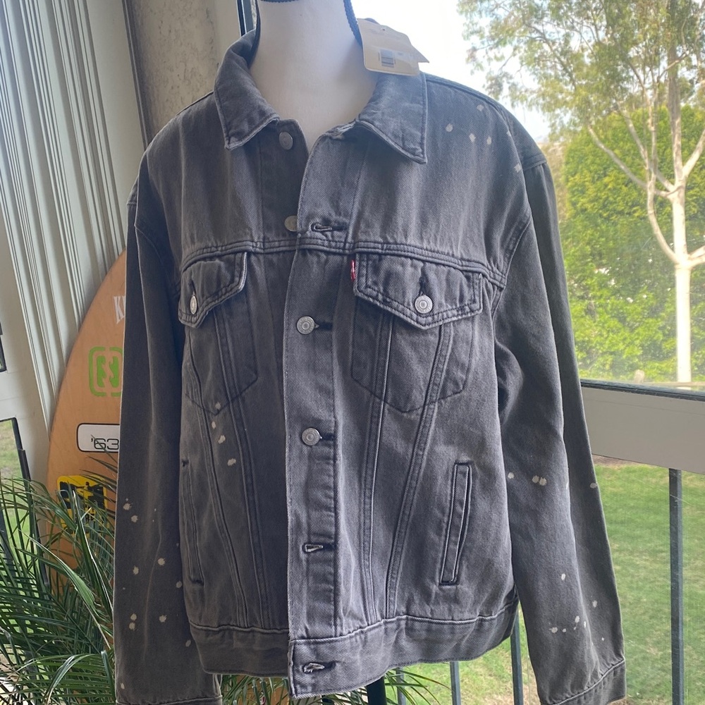 Levi's Oversized Washed Black Jean Jacket with Paint Splatter